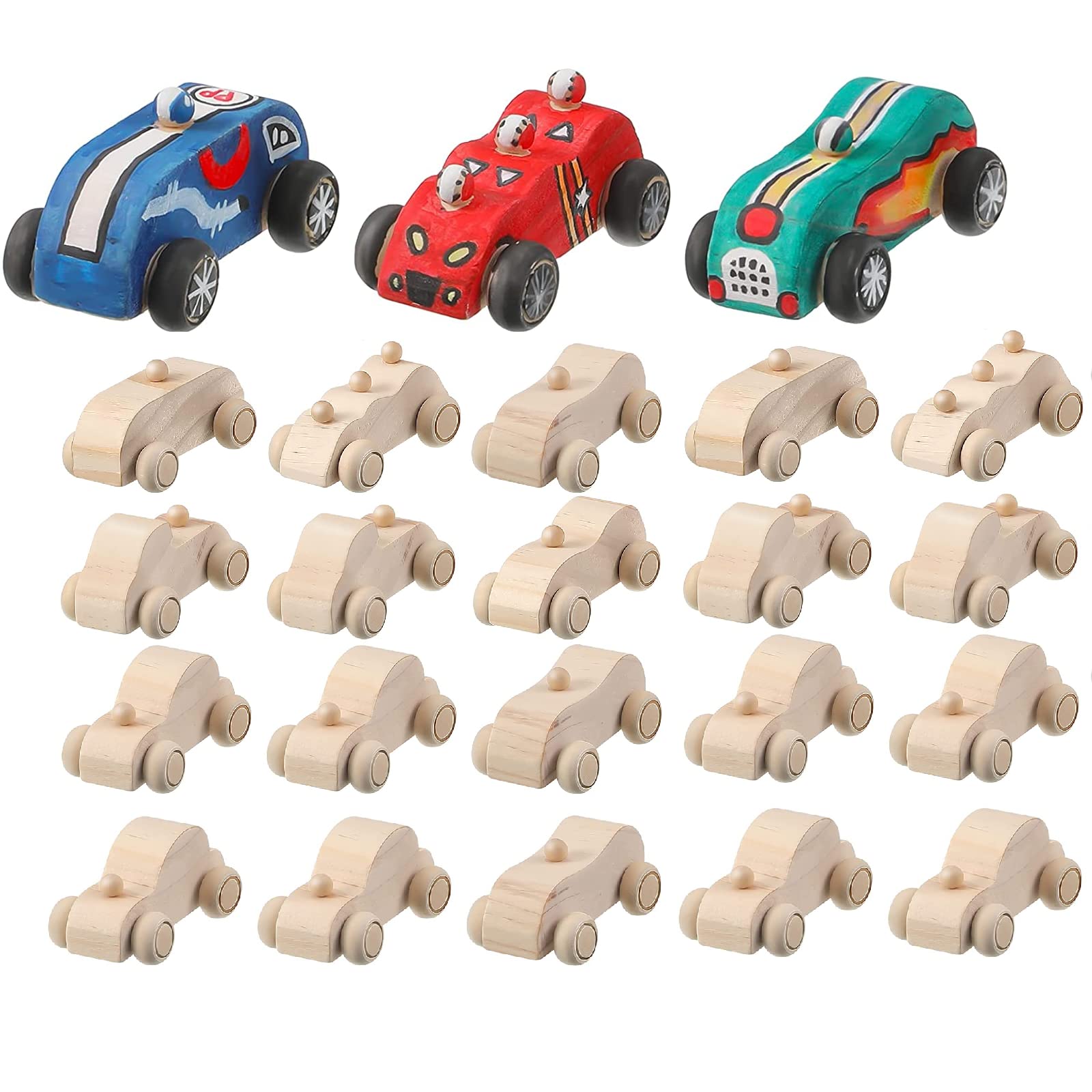 Amazon.com: Zhanmai 24 Pieces Wooden Cars to Paint Wood DIY Car